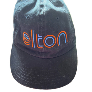 Elton John strap back adjustable cap black used concert Dad hat‎ Rocket Man